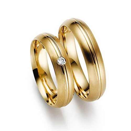 Trauringe Gelbgold 585 mattiert  1 Brillant