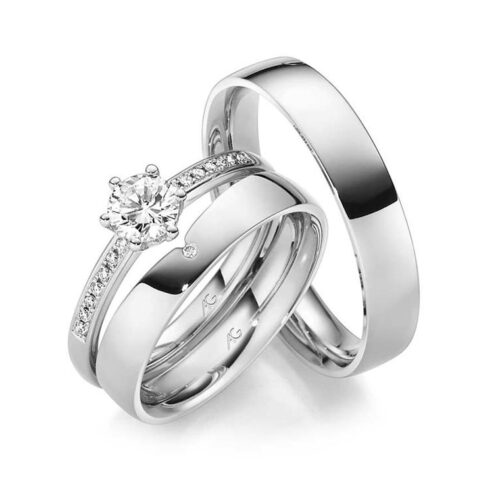 Trauringe 585 Weissgold 15 Brillanten, 1 Brillant