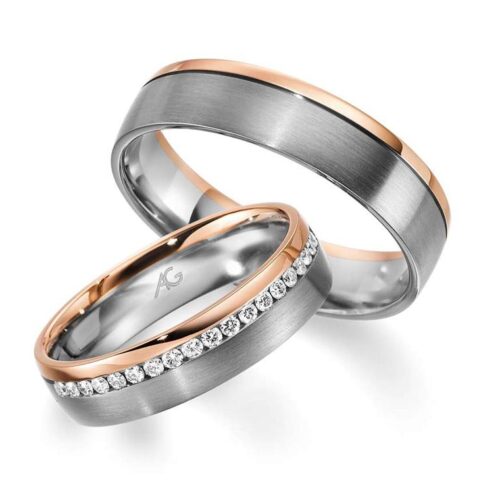 Trauringe 950 Palladium 585 Rotgold 20 Brillanten