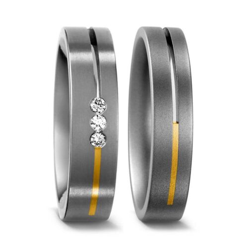 Trauringe 750 Gelbgold Titan mattiert 3 Brillanten