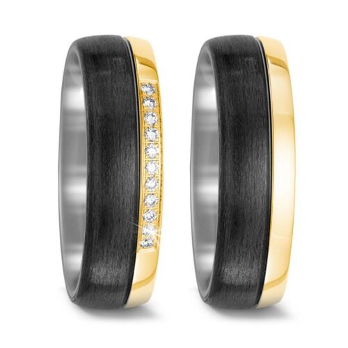 Trauringe 750 Gelbgold Titan Carbon 11 Brillanten