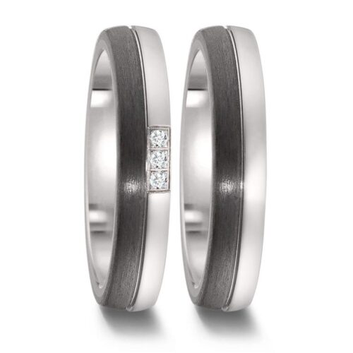 Trauringe Titan & Carbon poliert 3 Brillanten