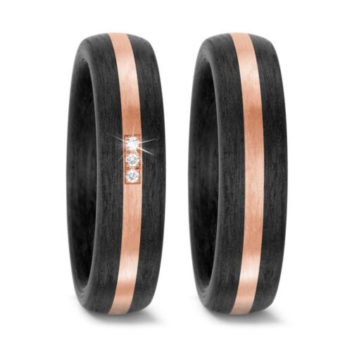 Trauringe 585 Roségold Carbon 3 Brillanten