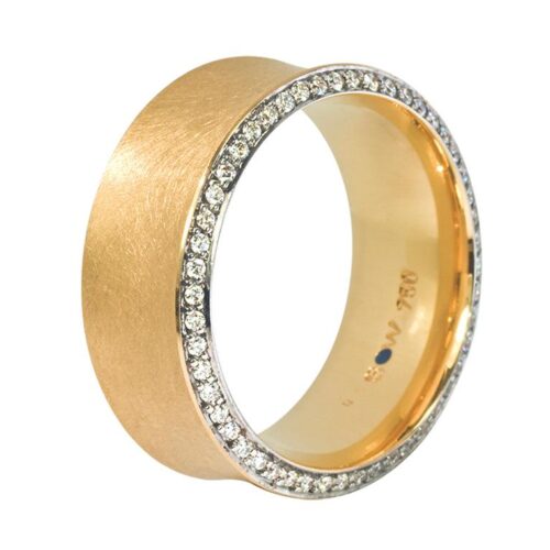 Trauring 750 Gelbgold eismatt 100 Brillanten