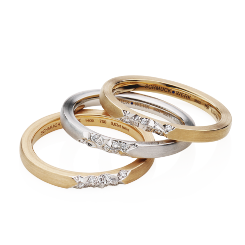 Alpenringe Rotgold, Platin, Gelbgold mit Diamanten