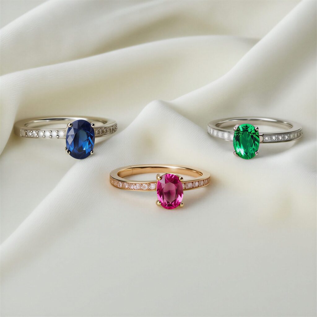 Fancy Verlobungsring mit farbigen Edelsteinen. Smaragde, Saphire exklusiv bei Juwelier Weiss