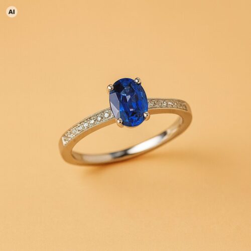 Antragsring blauer Saphir 750 Weißgold (mit KI bearbeitete Darstellung)