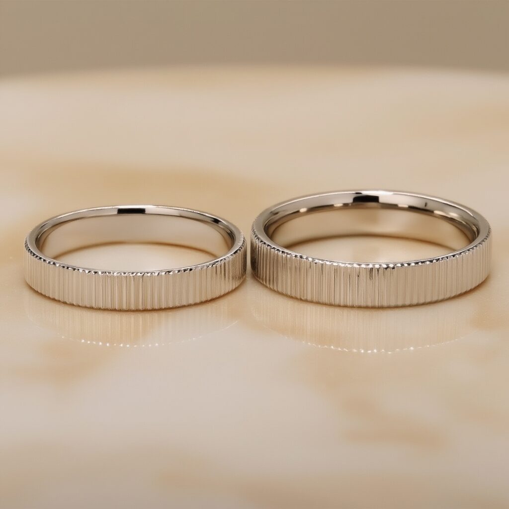 Geriffelte Trauringe in Weißgold von Juwelier Weiss im Vintage- Style