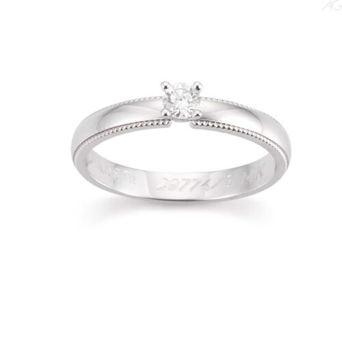 Verlobungsring Antragsring Weißgold schlicht, Perlenoptik an den Rändern, 1 Brillant, 0,15 ct., Hersteller August Gerstner, Artikelnummer 29774/3
