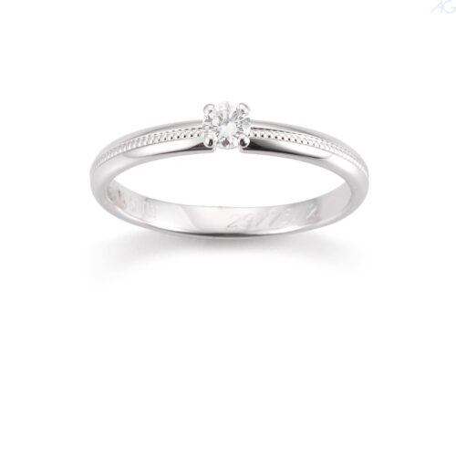 Verlobungsring Antragsring Weißgold, klassisch, Perlenband Optik mittig, 1 Brillant 0,15 ct., Hersteller August Gerstner, Artikelnummer 29775/2.5