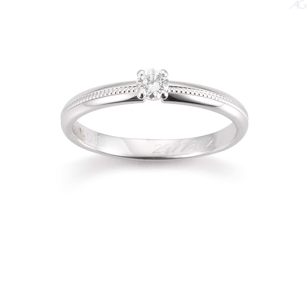 29775_25 Verlobungsring Antragsring Weißgold, klassisch, Perlenband Optik mittig, 1 Brillant 0,15 ct., Hersteller August Gerstner, Artikelnummer 29775/2.5