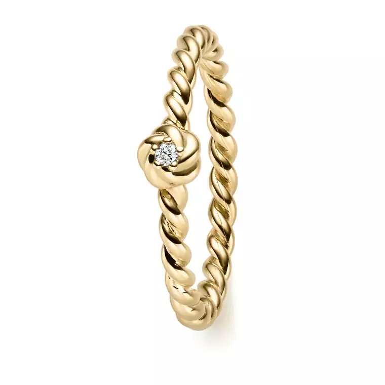 29811_21 Verlobungsring Antragsring Gelbgold mit Zopfmuster, Flechtmuster, 1 Brillant 0,015 ct., Hersteller August Gerstner, Artikelnummer 29811/2.1