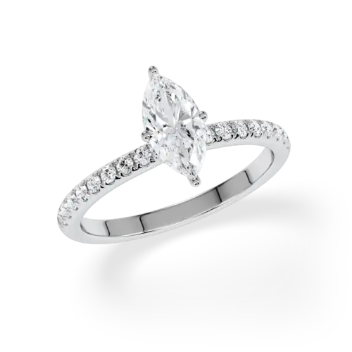 Verlobungsring Antragsring, Weißgold, 1 Labordiamant Marquise-Schliff 0,70 ct. Hersteller Rubin, Artikelnummer R-3ED277DB
