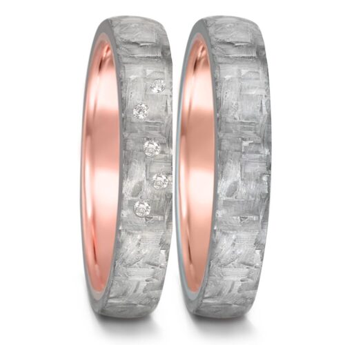 Trauringpaar mit Carbon grau Roségold 5 Brillanten, gesamt 0,05 ct., Hersteller TitanFactory, Artikelnummer 52563/001/00x/N579