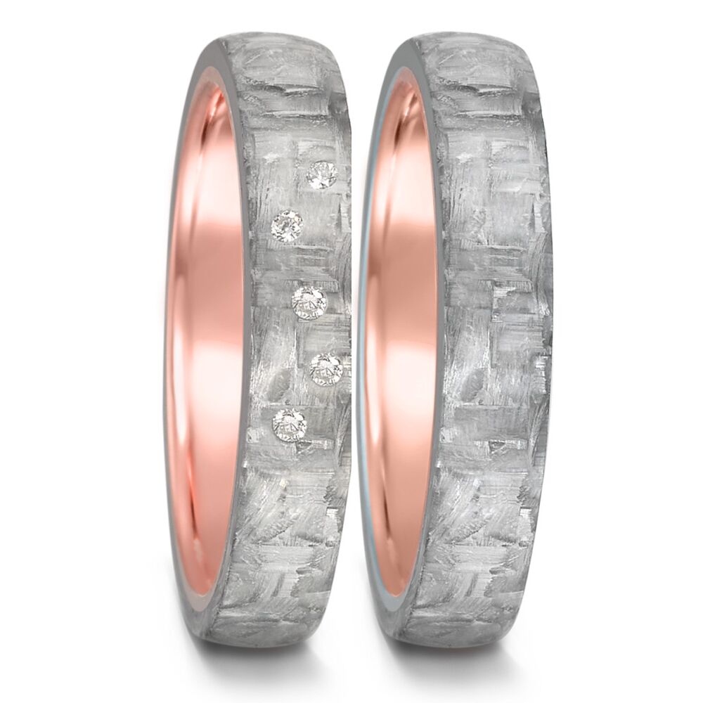 TitanFactory 52563:001:xxx:N579 carbon grau rot 5 diamanten 0,05 ct 932 Trauringpaar mit Carbon grau Roségold 5 Brillanten, gesamt 0,05 ct., Hersteller TitanFactory, Artikelnummer 52563/001/00x/N579
